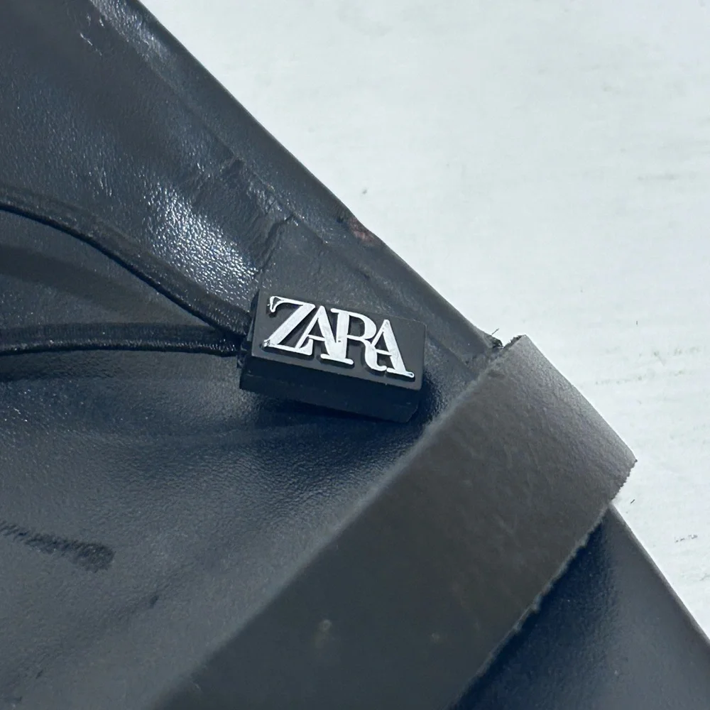 Zara Womens Black Gold Upper Leather Square Toe Ankle Strap Heel Sandals Size 36 - Picture 8 of 12